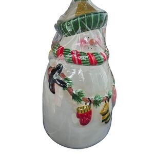 Vtg Large Tall 13x7 new in cellophane Snowman Cookie jar Oneida 3#
